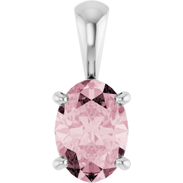 14K Gold Natural Pink Morganite Oval 4-Prong Solitaire Necklace or Pendant - White Gold
