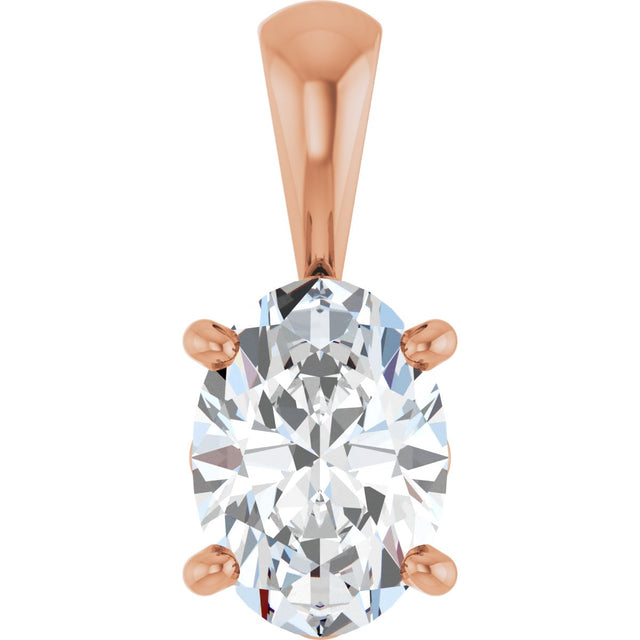 14K Gold Natural White Sapphire Oval 4-Prong Solitaire Necklace or Pendant - Rose Gold