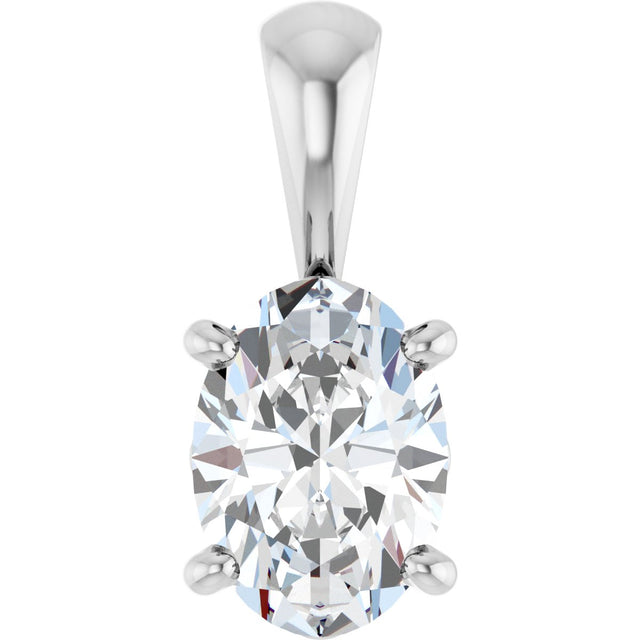 14K Gold Natural White Sapphire Oval 4-Prong Solitaire Necklace or Pendant - White Gold
