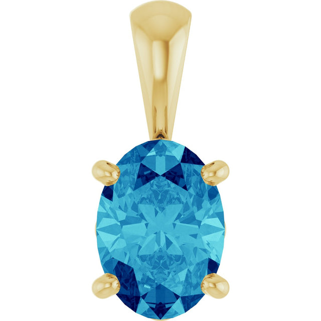 14K Gold Natural Blue Zircon Oval 4-Prong Solitaire Necklace or Pendant - Yellow Gold