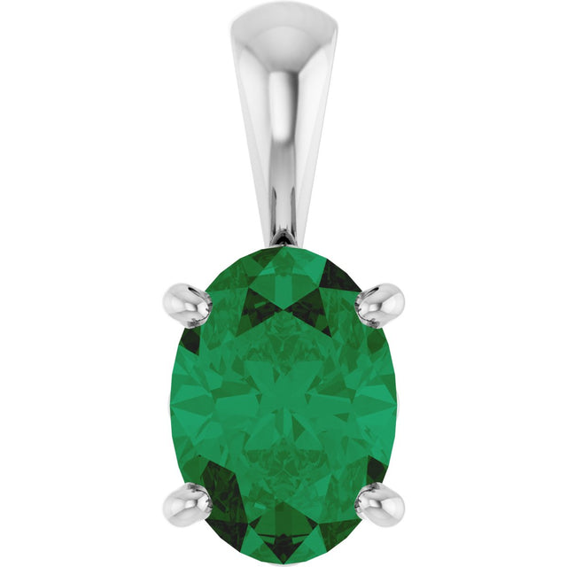14K Gold Lab-Grown Emerald Oval 4-Prong Solitaire Necklace or Pendant - White Gold