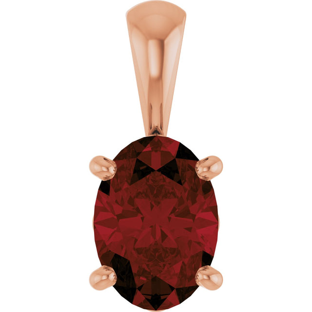 14K Gold Natural Mozambique Garnet Oval 4-Prong Solitaire Necklace or Pendant - Rose Gold