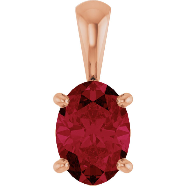 14K Gold Lab-Grown Ruby Oval 4-Prong Solitaire Necklace or Pendant - Rose Gold