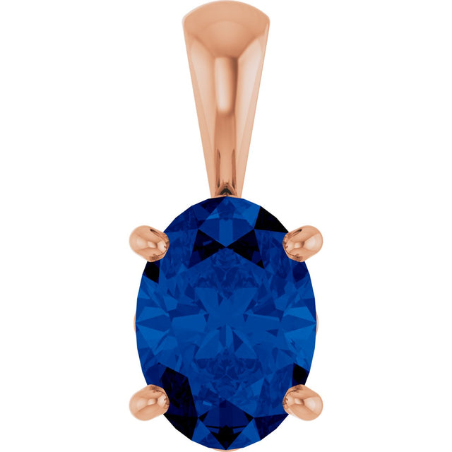 14K Gold Lab-Grown Blue Sapphire Oval 4-Prong Solitaire Necklace or Pendant - Rose Gold