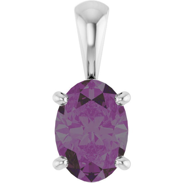 14K Gold Lab-Grown Alexandrite Oval 4-Prong Solitaire Necklace or Pendant - White Gold