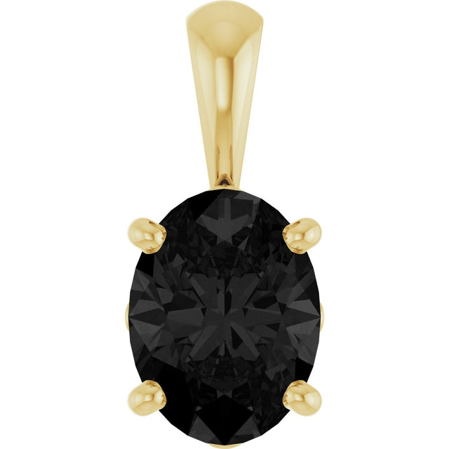 14K Gold Natural Black Onyx Oval 4-Prong Solitaire Necklace or Pendant - Yellow Gold
