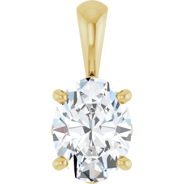 14K Gold Natural White Sapphire Oval 4-Prong Solitaire Necklace or Pendant - Yellow Gold