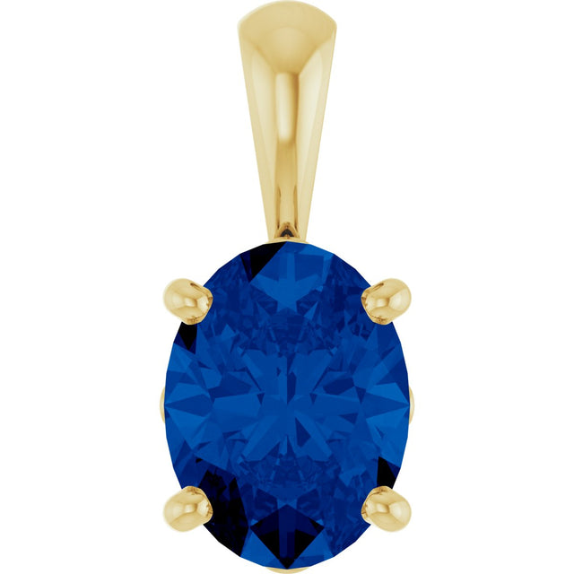 14K Gold Lab-Grown Blue Sapphire Oval 4-Prong Solitaire Necklace or Pendant - Yellow Gold