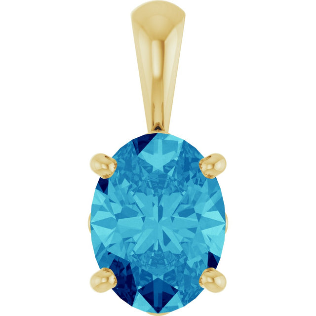 14K Gold Natural Blue Zircon Oval 4-Prong Solitaire Necklace or Pendant - Yellow Gold