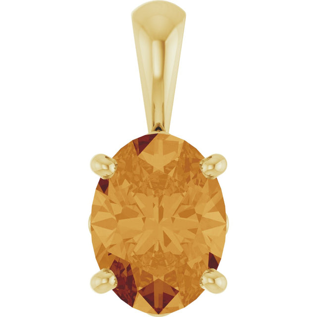 14K Gold Natural Citrine Oval 4-Prong Solitaire Necklace or Pendant - Yellow Gold