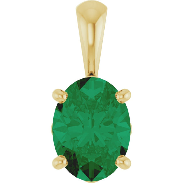 14K Gold Lab-Grown Emerald Oval 4-Prong Solitaire Necklace or Pendant - Yellow Gold