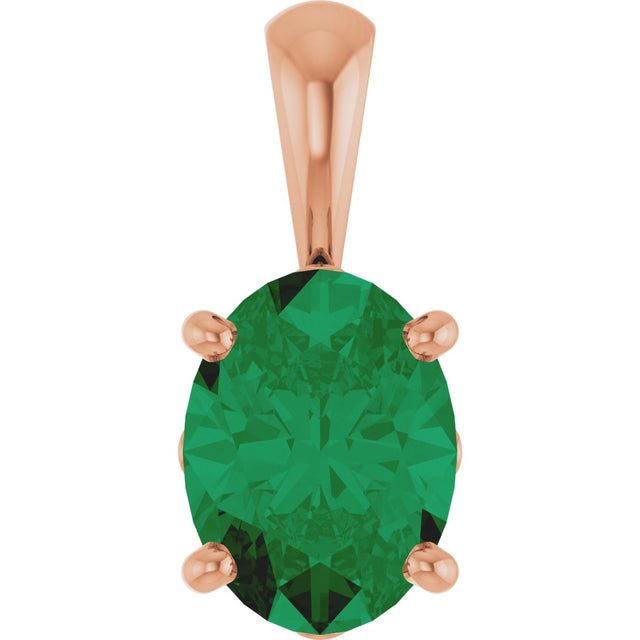 14K Gold Lab-Grown Emerald Oval 4-Prong Solitaire Necklace or Pendant - Rose Gold