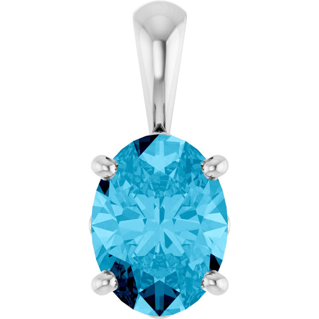 14K Gold Natural Aquamarine Oval 4-Prong Solitaire Necklace or Pendant - White Gold