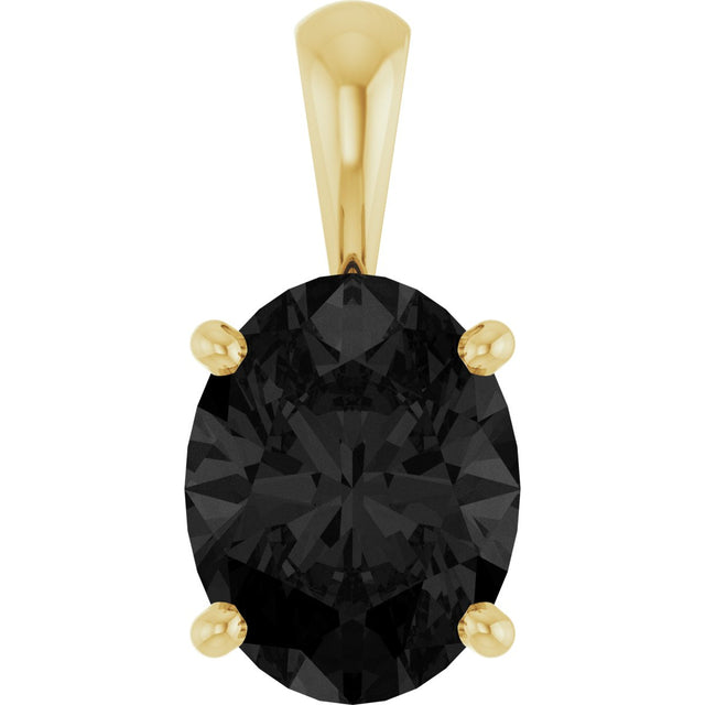 14K Gold Natural Black Onyx Oval 4-Prong Solitaire Necklace or Pendant - Yellow Gold