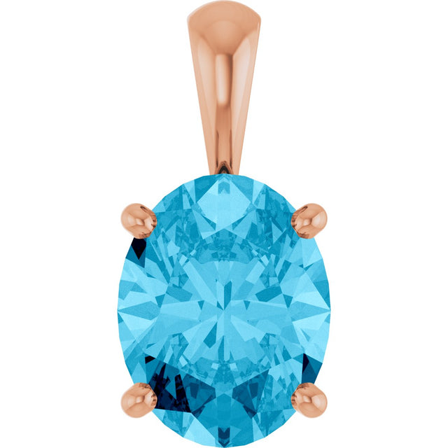 14K Gold Natural Aquamarine Oval 4-Prong Solitaire Necklace or Pendant - Rose Gold