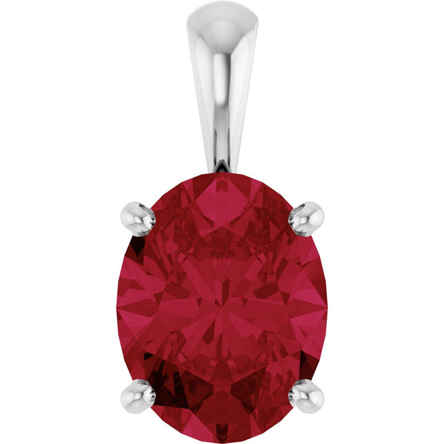 14K Gold Lab-Grown Ruby Oval 4-Prong Solitaire Necklace or Pendant - White Gold