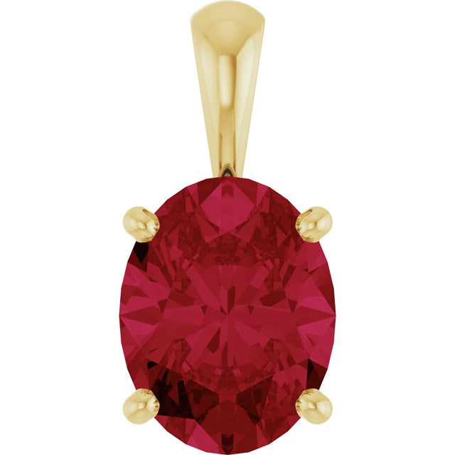14K Gold Lab-Grown Ruby Oval 4-Prong Solitaire Necklace or Pendant - Yellow Gold