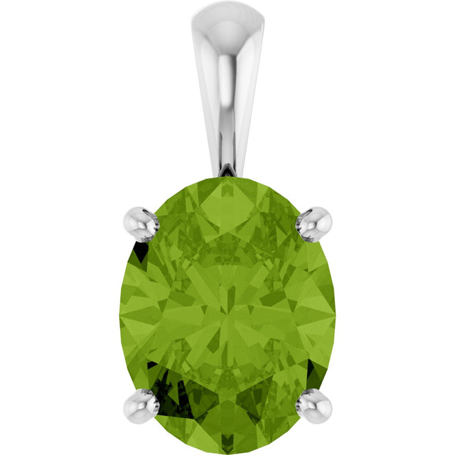 14K Gold Natural Peridot Oval 4-Prong Solitaire Necklace or Pendant - White Gold