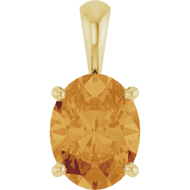 14K Gold Natural Citrine Oval 4-Prong Solitaire Necklace or Pendant - Yellow Gold