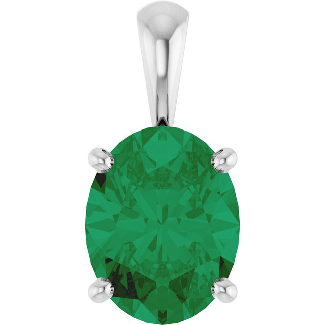 14K Gold Lab-Grown Emerald Oval 4-Prong Solitaire Necklace or Pendant - White Gold
