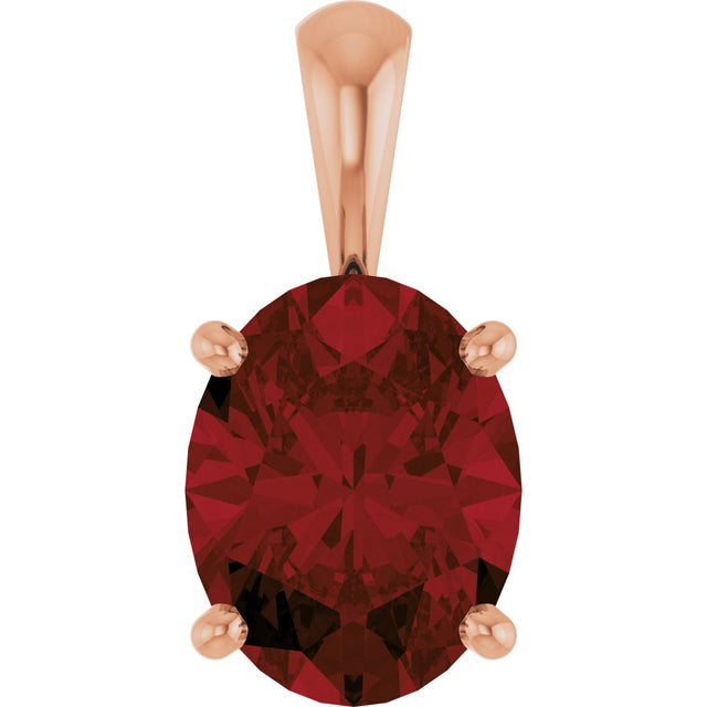 14K Gold Natural Mozambique Garnet Oval 4-Prong Solitaire Necklace or Pendant - Rose Gold