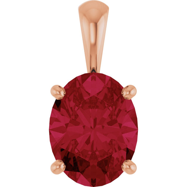 14K Gold Lab-Grown Ruby Oval 4-Prong Solitaire Necklace or Pendant - Rose Gold
