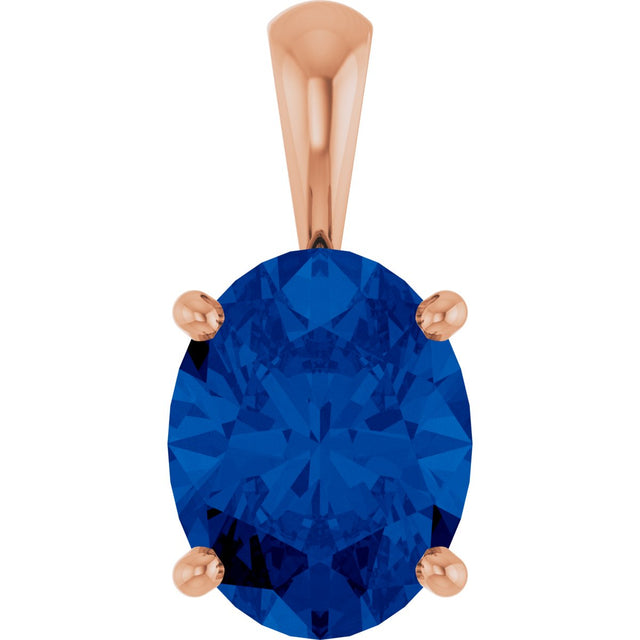 14K Gold Lab-Grown Blue Sapphire Oval 4-Prong Solitaire Necklace or Pendant - Rose Gold