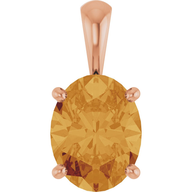 14K Gold Natural Citrine Oval 4-Prong Solitaire Necklace or Pendant - Rose Gold