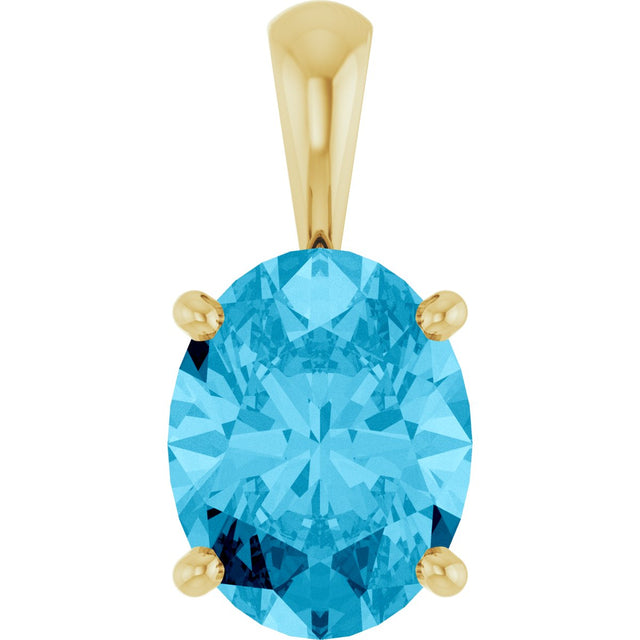 14K Gold Natural Aquamarine Oval 4-Prong Solitaire Necklace or Pendant - Yellow Gold
