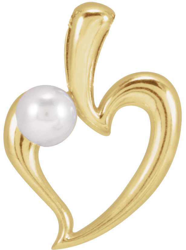 14K Gold Cultured White Akoya Pearl Pearl Heart Necklace or Pendant - Yellow Gold