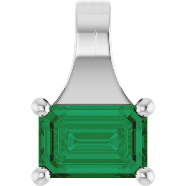 14K Gold Emerald Lab-Grown Emerald Solitaire Pendant - White Gold