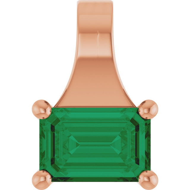 14K Gold Emerald Lab-Grown Emerald Solitaire Pendant - Rose Gold