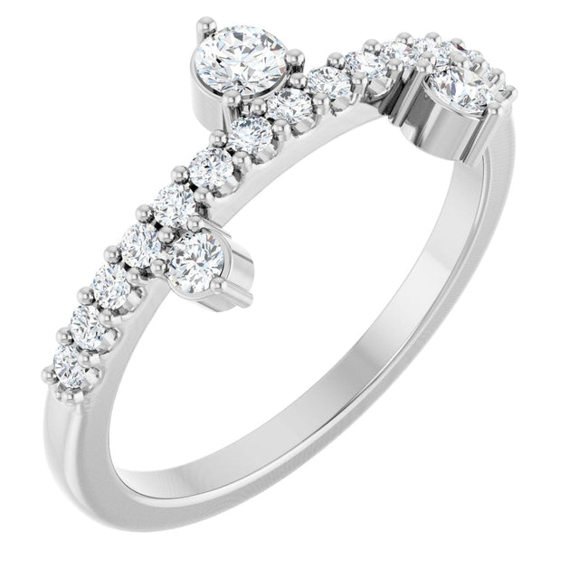 14K Gold Round Natural White Sapphire Accented Ring - White Gold