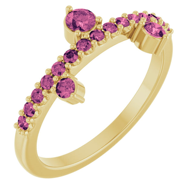 14K Gold Round Natural Pink Tourmaline Accented Ring - Yellow Gold
