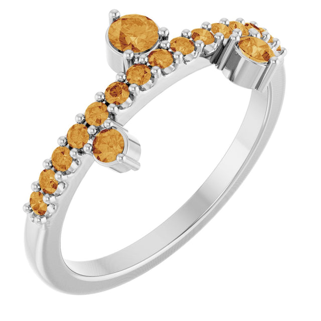 Platinum Round Natural Citrine Accented Ring