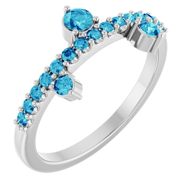 14K Gold Round Natural Blue Zircon Accented Ring - White Gold