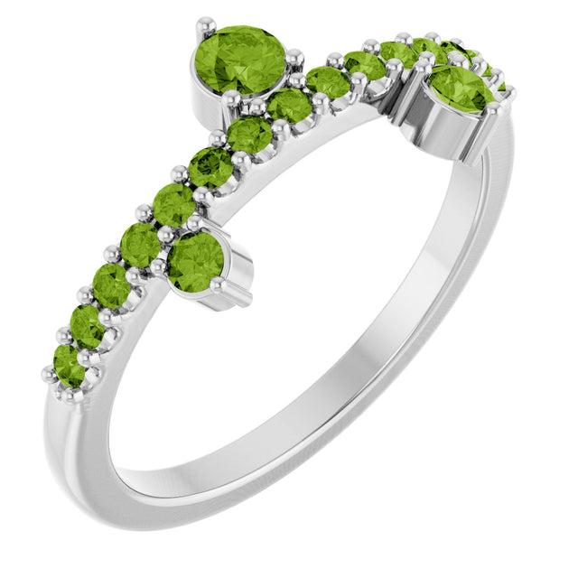 Platinum Round Natural Peridot Accented Ring