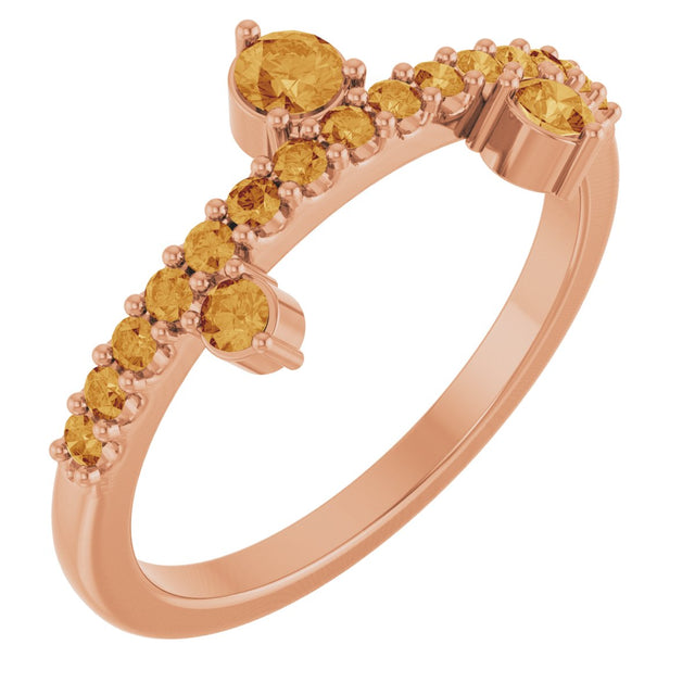 14K Gold Round Natural Citrine Accented Ring - Rose Gold