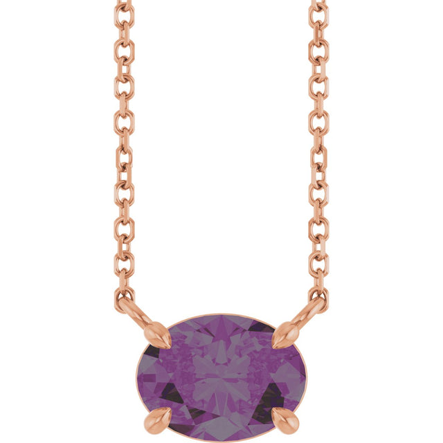 14K Gold Oval Lab-Grown Alexandrite Solitaire Necklace - Rose Gold