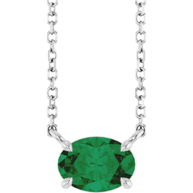 Platinum Oval Lab-Grown Emerald Solitaire Necklace