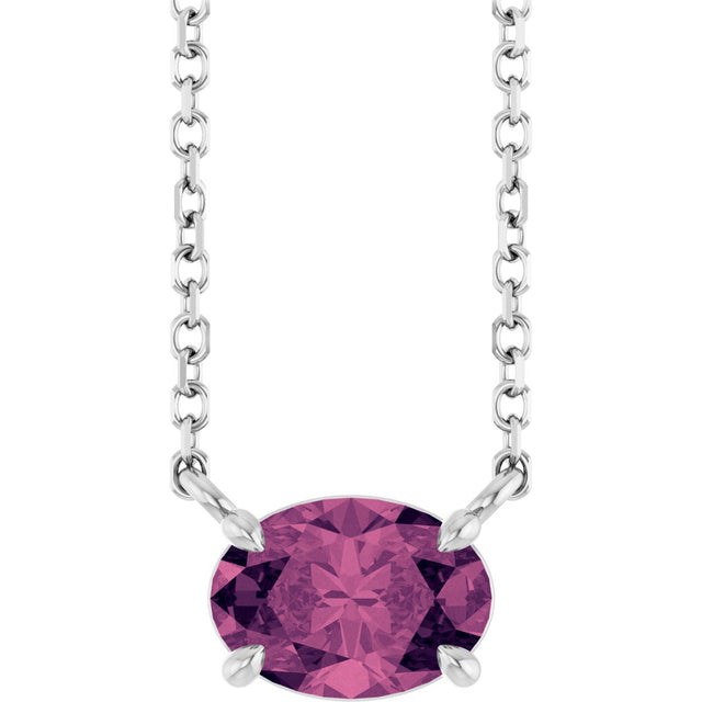 14K Gold Oval Natural Pink Tourmaline Solitaire Necklace - White Gold