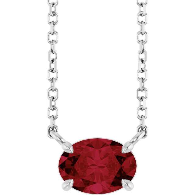 14K Gold Oval Natural Ruby Solitaire Necklace - White Gold