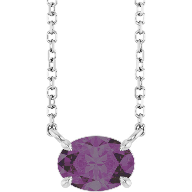 14K Gold Oval Lab-Grown Alexandrite Solitaire Necklace - White Gold