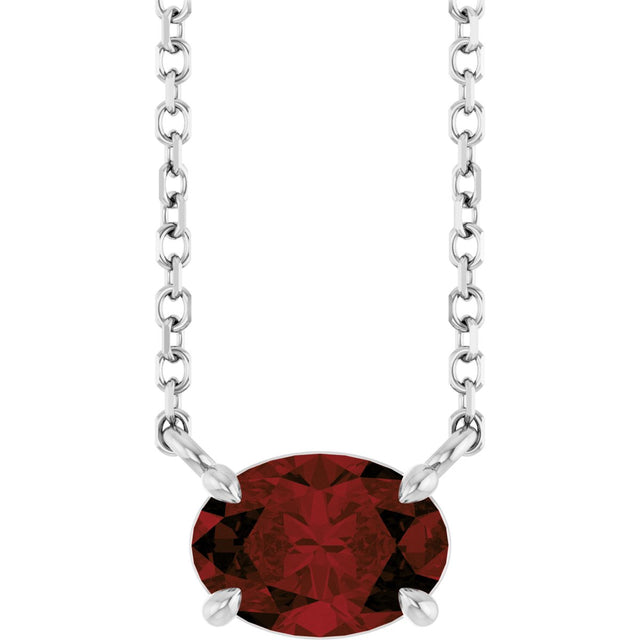 14K Gold Oval Natural Mozambique Garnet Solitaire Necklace - White Gold