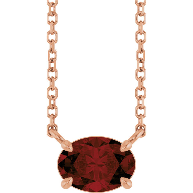 14K Gold Oval Natural Mozambique Garnet Solitaire Necklace - Rose Gold