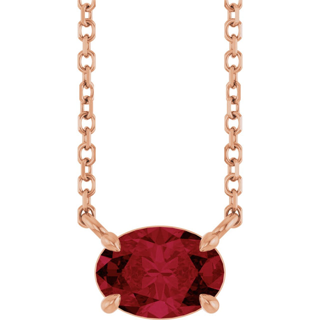 14K Gold Oval Lab-Grown Ruby Solitaire Necklace - Rose Gold