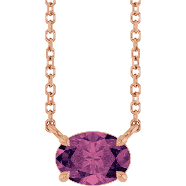 14K Gold Oval Natural Pink Tourmaline Solitaire Necklace - Rose Gold