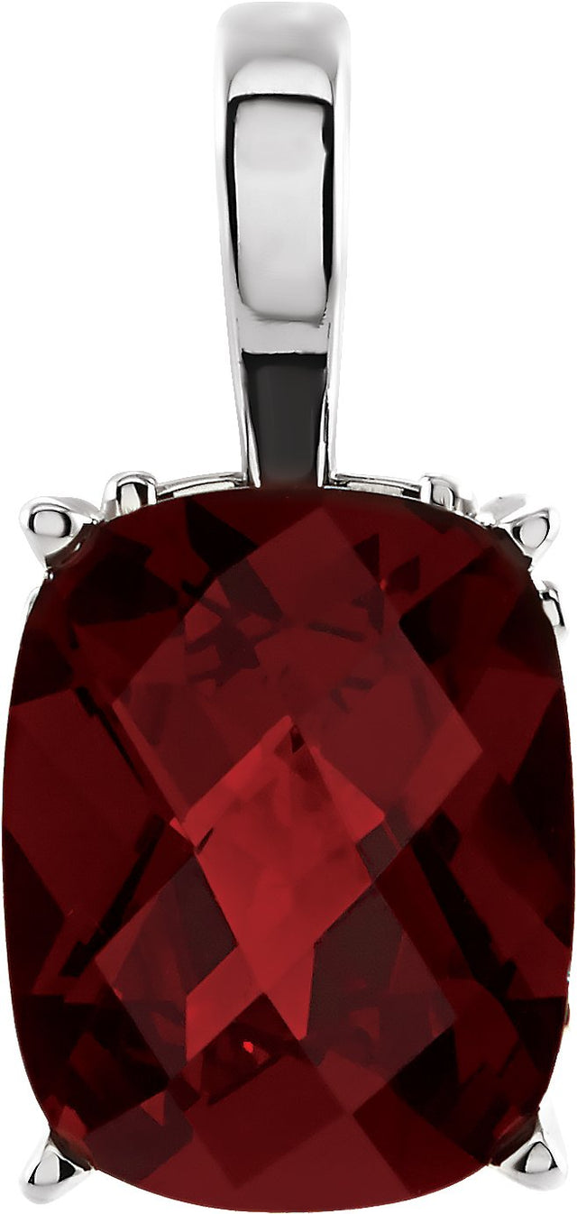 14K Gold Elongated Cushion Natural Mozambique Garnet Solitaire Necklace or Pendant