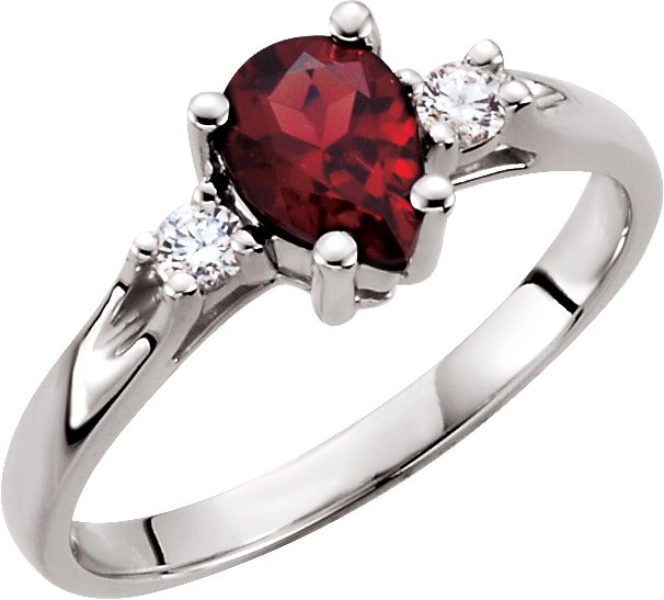 14K Gold Pear Natural Mozambique Garnet & Natural Diamond Accented Ring
