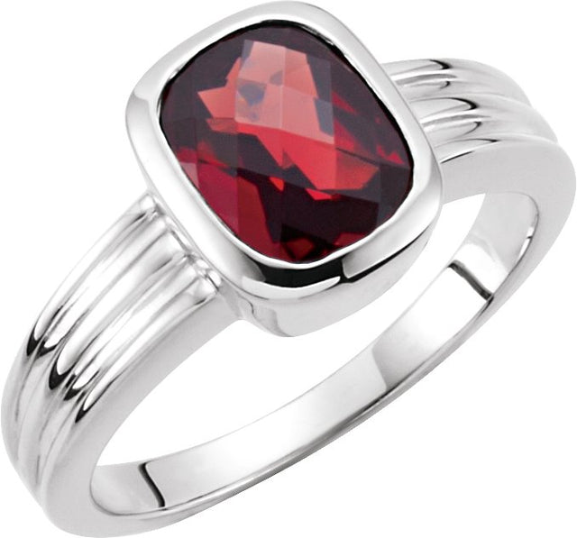 14K Gold Elongated Cushion Natural Mozambique Garnet Solitaire Ring